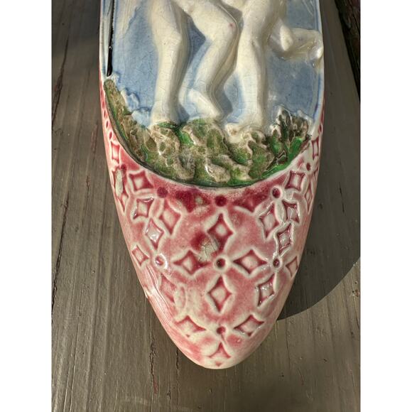 Vintage Ceramic Cherub Angel Wall Pocket Vase 6.5 pink blue Made in Japan - Picture 6 of 14